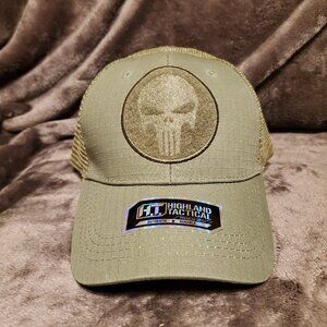 Highland Tactical Mesh Cap Punisher Flexible SnapBack Trucker Hat Olive Green
